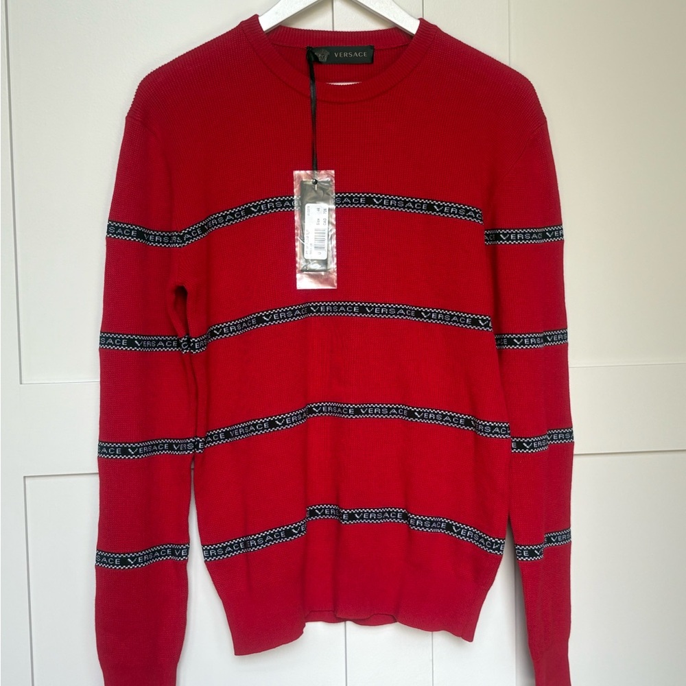 Authentic Versace Red Crewneck Sweater with Black Accents